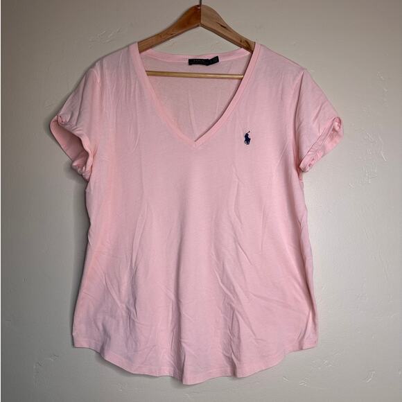 Light Pink Ralph Lauren V-Neck Polo Tee - Picture 1 of 4